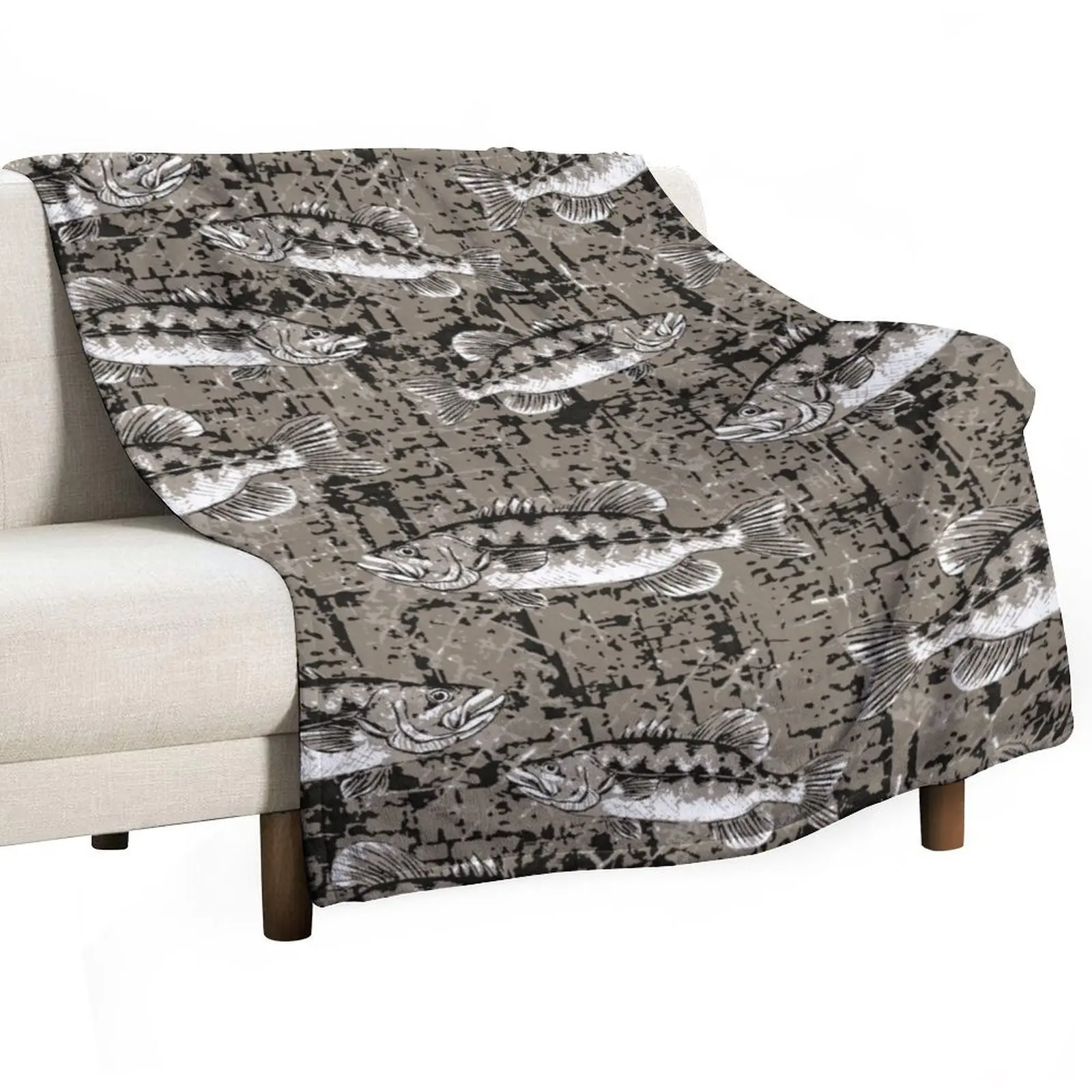 

Monochromatic Largemouth Bass Camo Pattern - Bark Brown Throw Blanket Luxury St For Sofa Thin funny gift Blankets