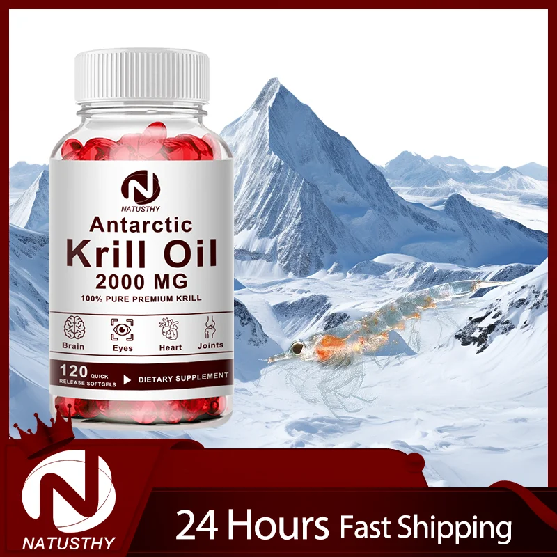 Antarctic Krill Oil 2000mg 120 Capsules, Omega-3 EPA, DHA, With Natural Astaxanthin Supplement Sourced, Maximum Strength