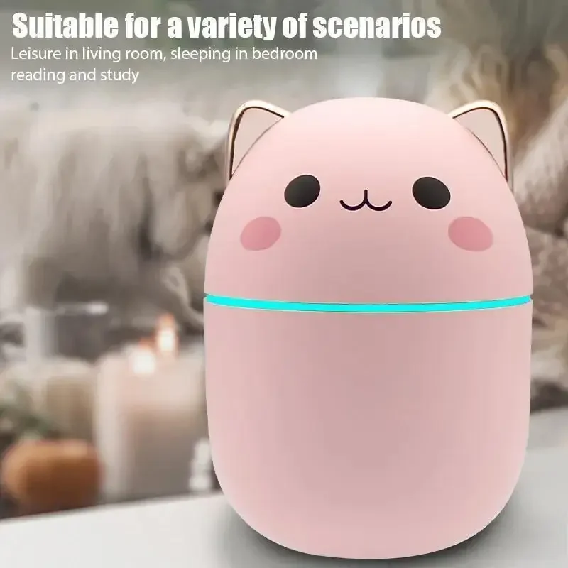 Mini Cute Cat-Shaped Air Humidifier for Living Room, USB Rechargeable with Built-in Lithium Battery, Made of Durable ABS , Essen