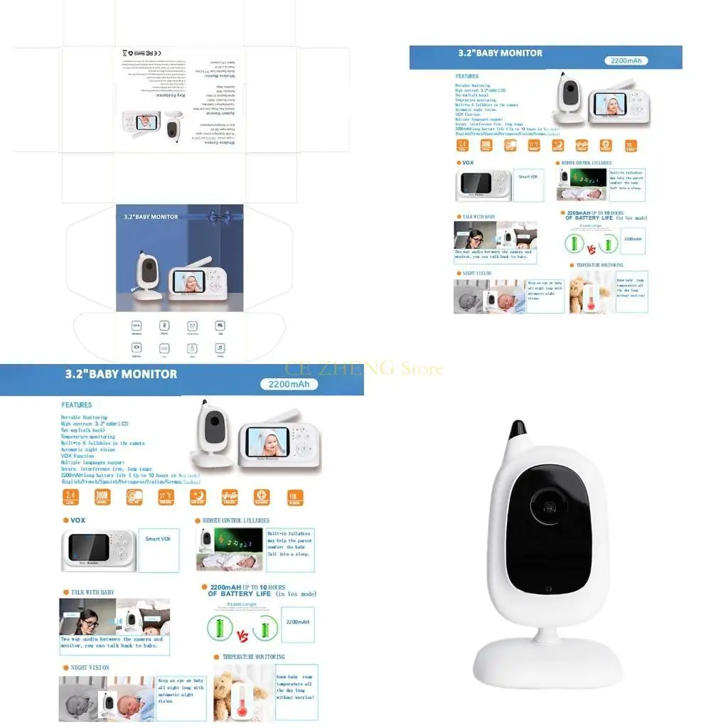 

E56B Video Baby Monitor High Resolution Security Camera Night for Vision Wireless Monitoring for Smart Home Cry Alarm Surveil