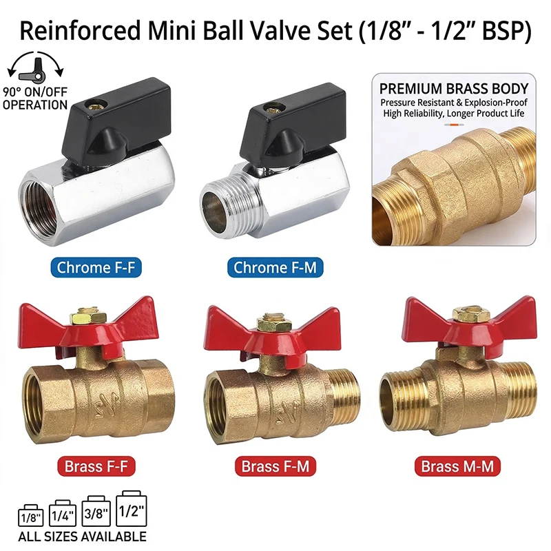 5/20/100pcs Brass Ball Valve Air Compressor Water Gas Oil Shut Off Valve 1/8