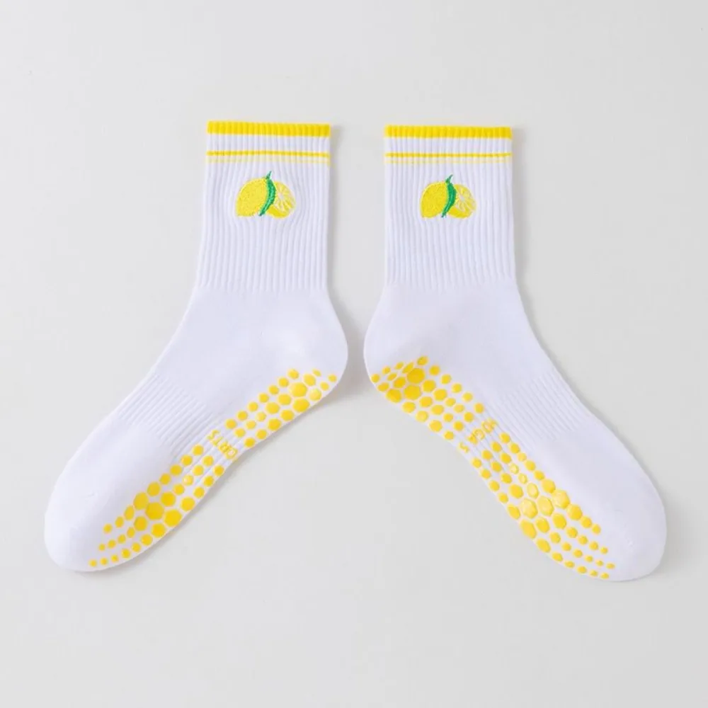 

New Cotton Pilates Socks Breathable Harajuku Street Cherry Embroidery Socks Casual Non-Slip Grip Yoga Socks