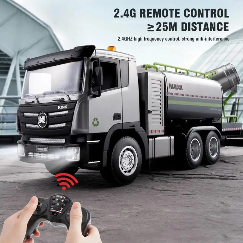 Huina RC Car Spray Fog Gun Sprinkler Truck Lighting Alloy 9CH Remote Control Dust Sanitation City Cleaning Engineering Vehicle