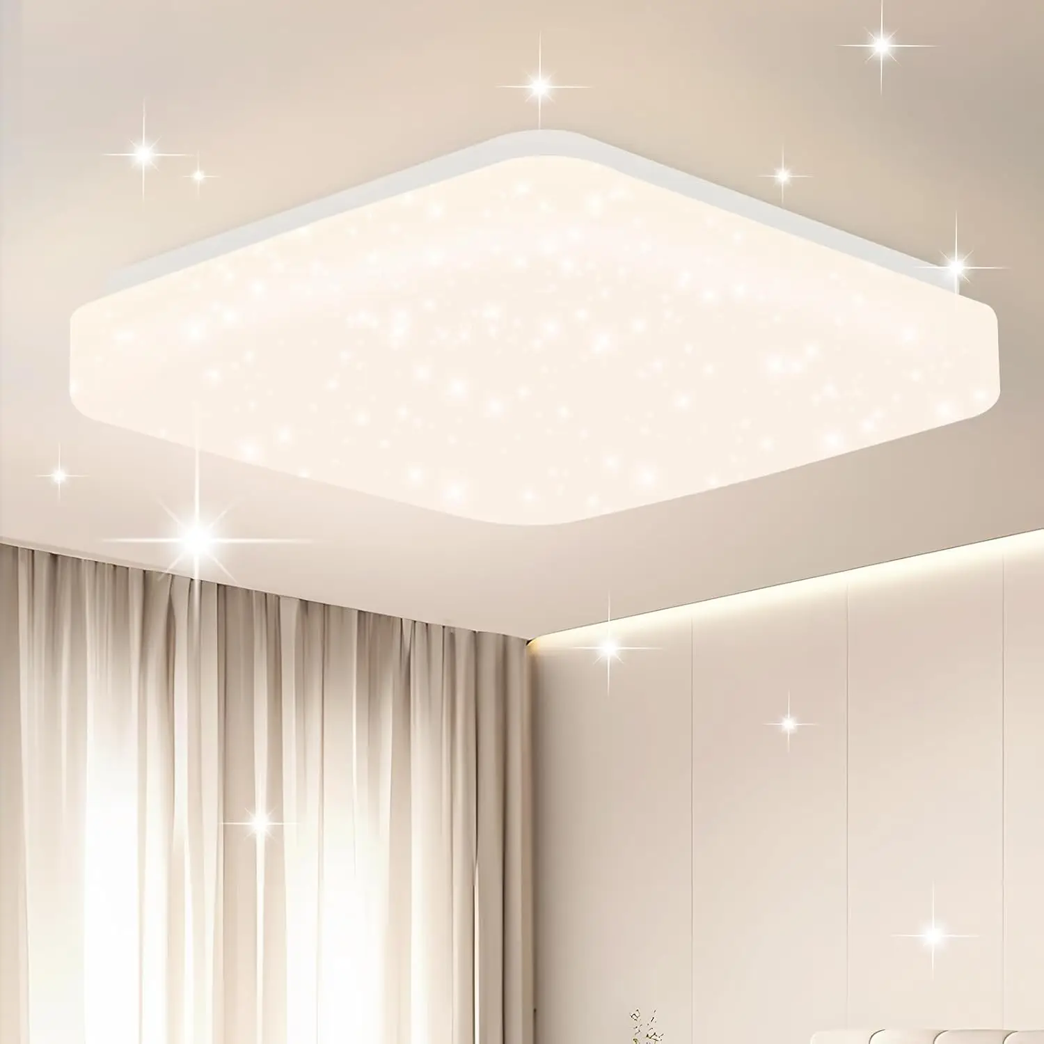 Cliheet LED-Deckenleuchte, weiß, 21 cm, quadratisch, 15 W, Sternenhimmel, 4000 K, Unterputzleuchte für Schlafzimmer, Küche