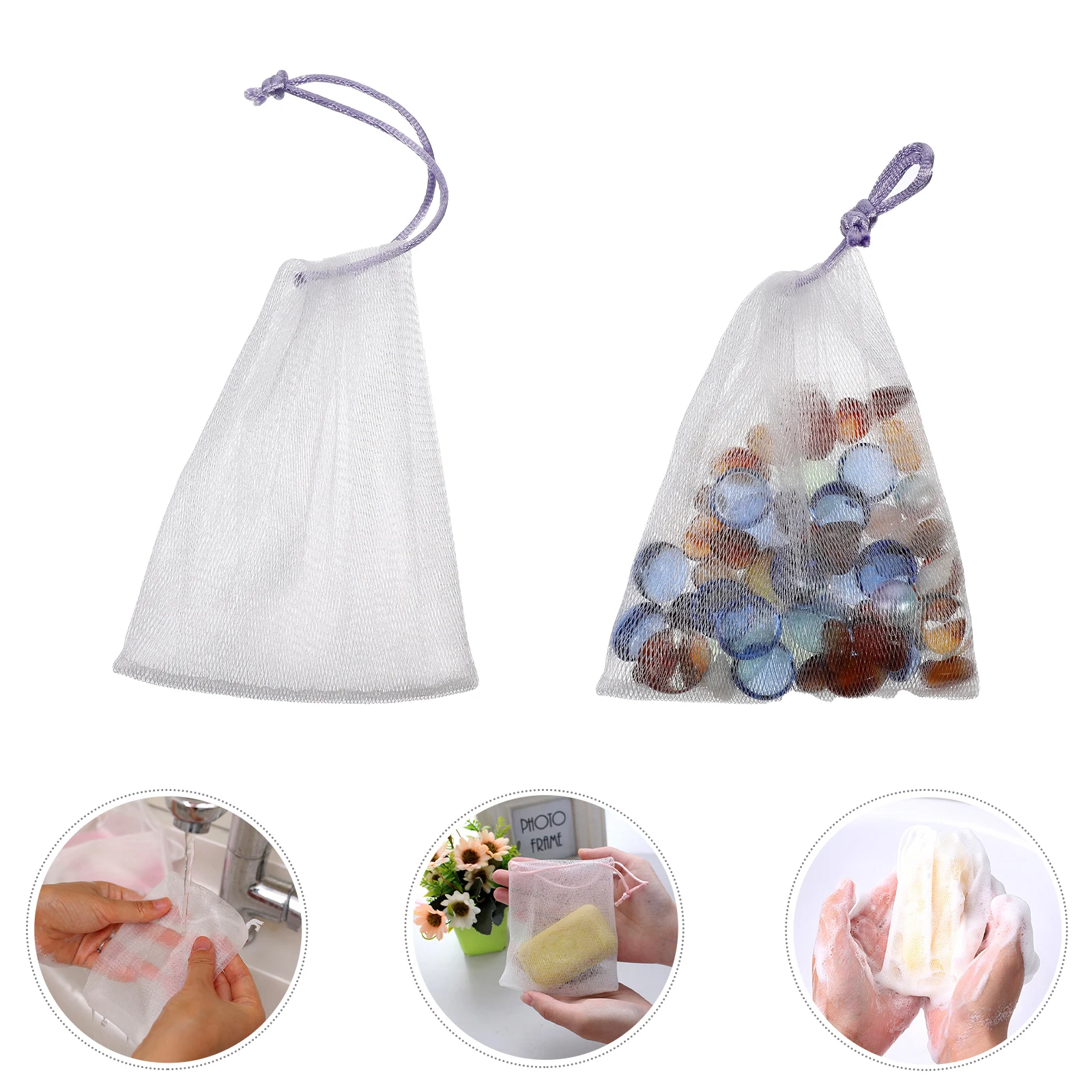 

40pcs Foaming Net Mesh Soap Bag Drawstring Soap Saver Pouch Exfoliating Gloves Face Cleansing Bath Accessory Shower Helper For
