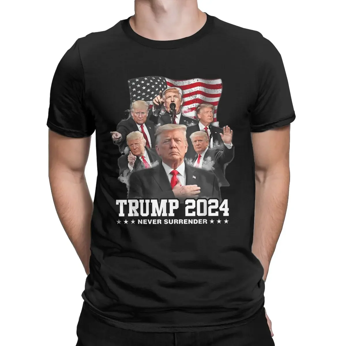 Men Donald J Trump 2024 Never Surrender T Shirts American President 100% Cotton Casual Short Sleeve Round Collar Tees T-Shirt