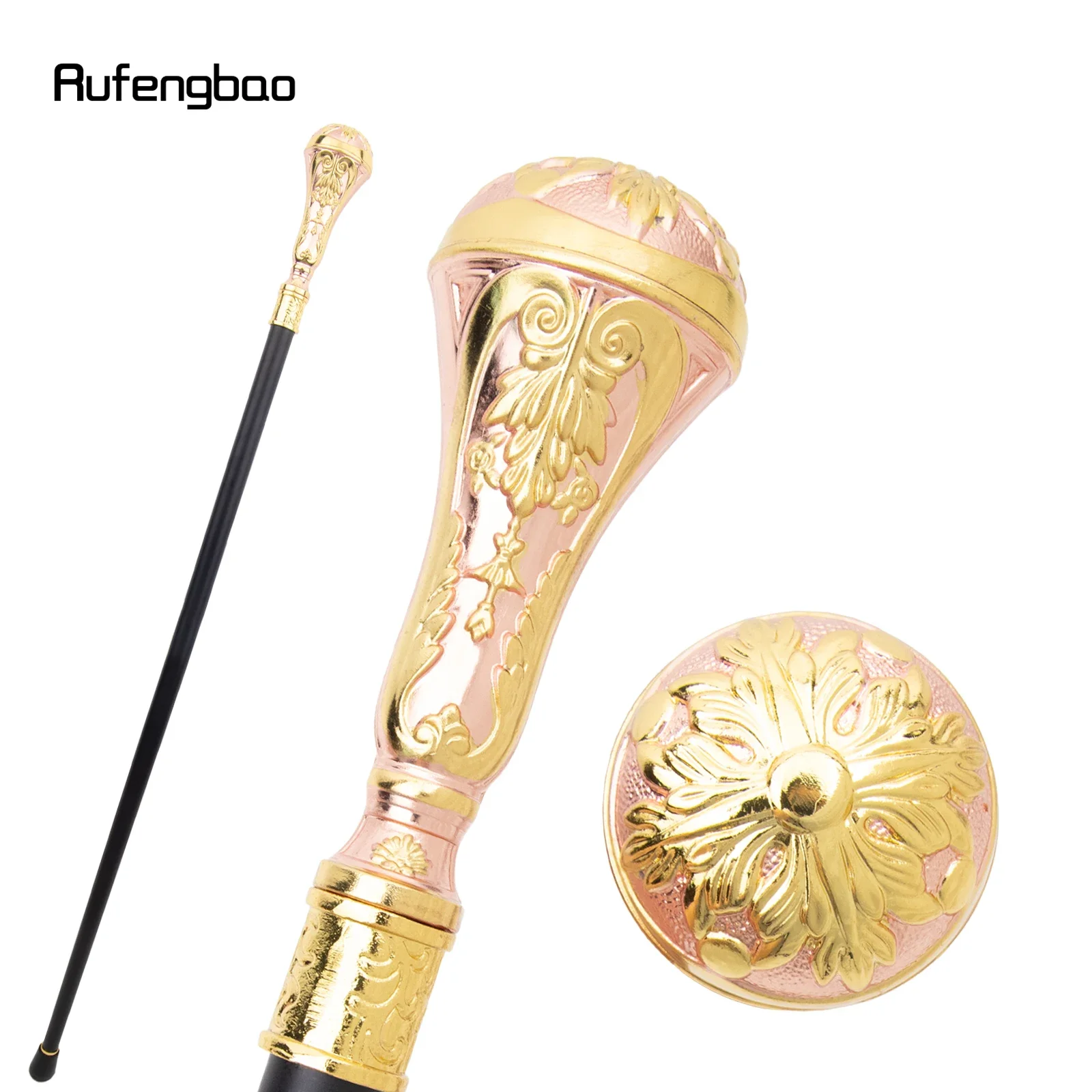 Golden Pink Luxury Round  Single Joint Walking Stick Decorative Cospaly Party Fashionable Cane Crosier 90cm