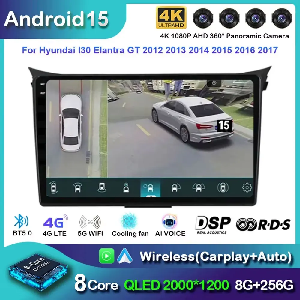

Android 15 для Hyundai I30 Elantra GT 2012 2013 2014-2017 Carplay Автомобильный радиоприемник Навигация GPS Мультимедийный плеер Стерео Wi-Fi + 4G BT