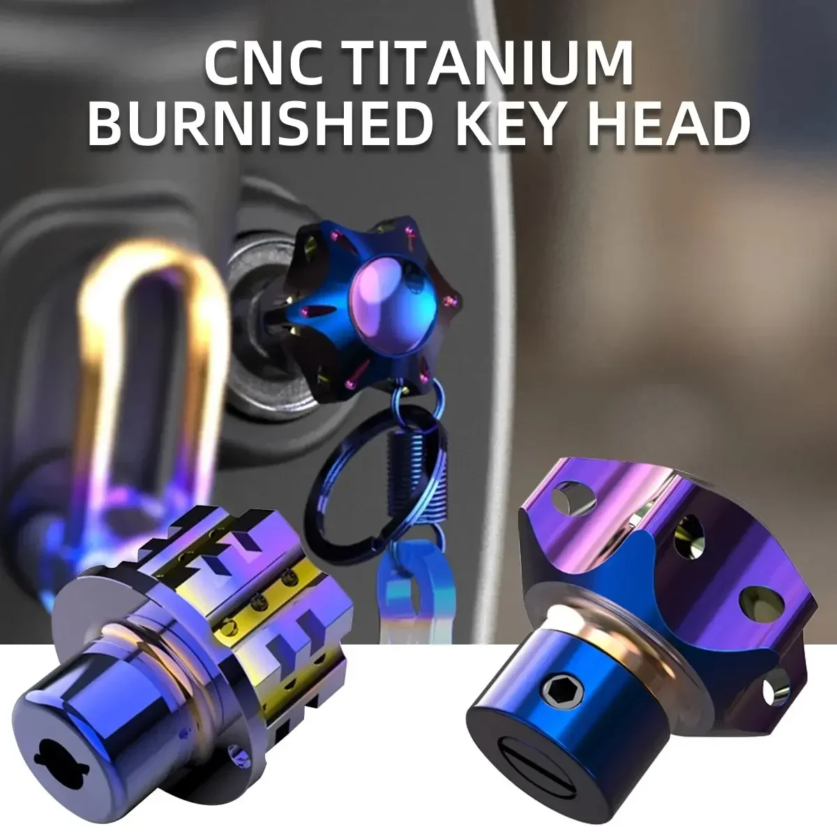 Creative Burn Blue Aluminum Keychain Pentagonal Hexagon CNC Key Head Modified Case DIY Key Cover For Motorcycle Car ATV
