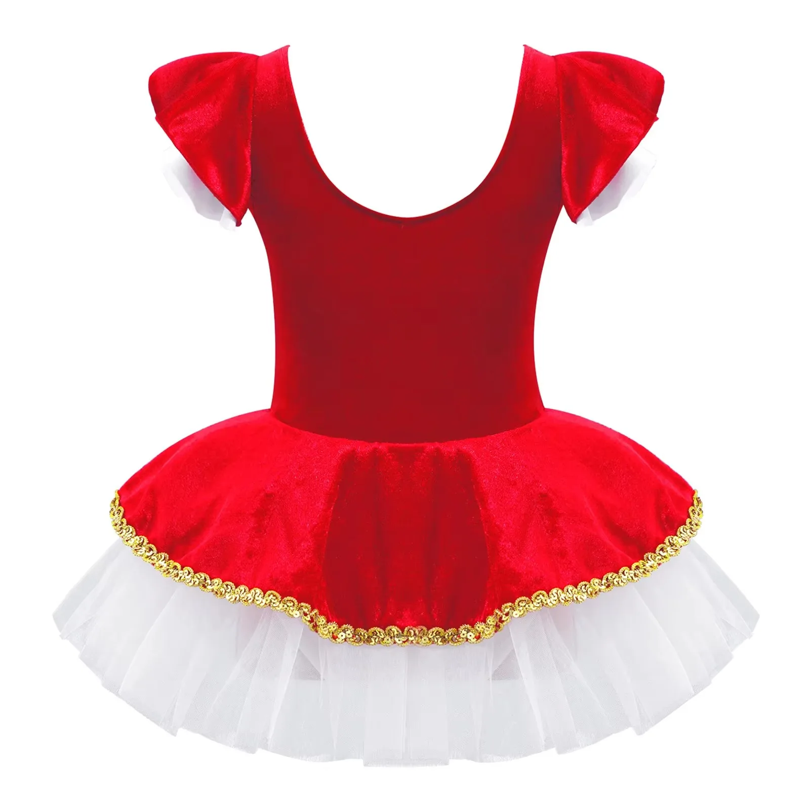 Kids Girls Circus Ringmaster Costume Gymnastics Artistic Skating Dress Short Sleeve Dance Jumpsuit with Sequins Adorned Mesh Hem