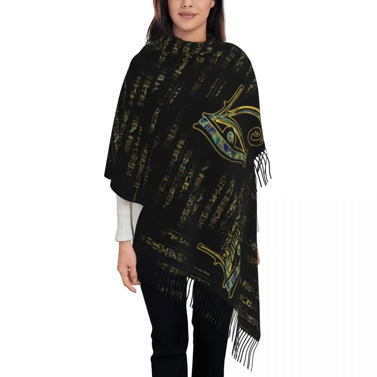 Egyptian Eye Of Horus Scarf for Women Fall Winter Shawl Wrap Ancient Egypt Long Large Shawl Scarf Daily Wear