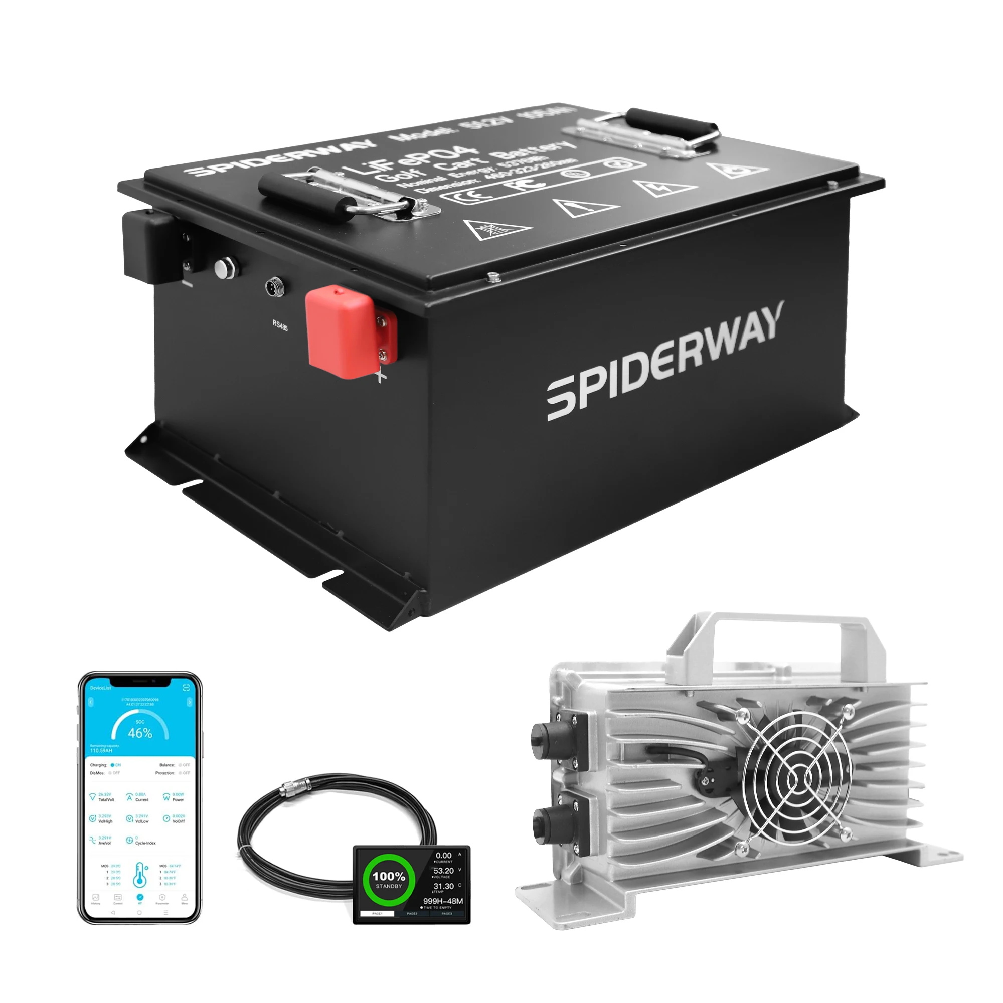 48V 150Ah 리튬 골프 카트 배터리 (25A 충전기 내장, 200A BMS, 최대 6000+ 사이클, 최대 10.24kW 출력, LiFePO4 배터리)