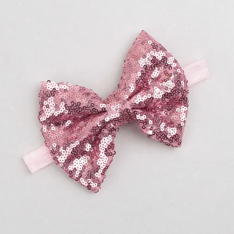 1 PC New Big Bow Gold Silver Colorful Solid Sequin Bow Nylon Headband For Baby Girls Hair Band Fashion Accessories