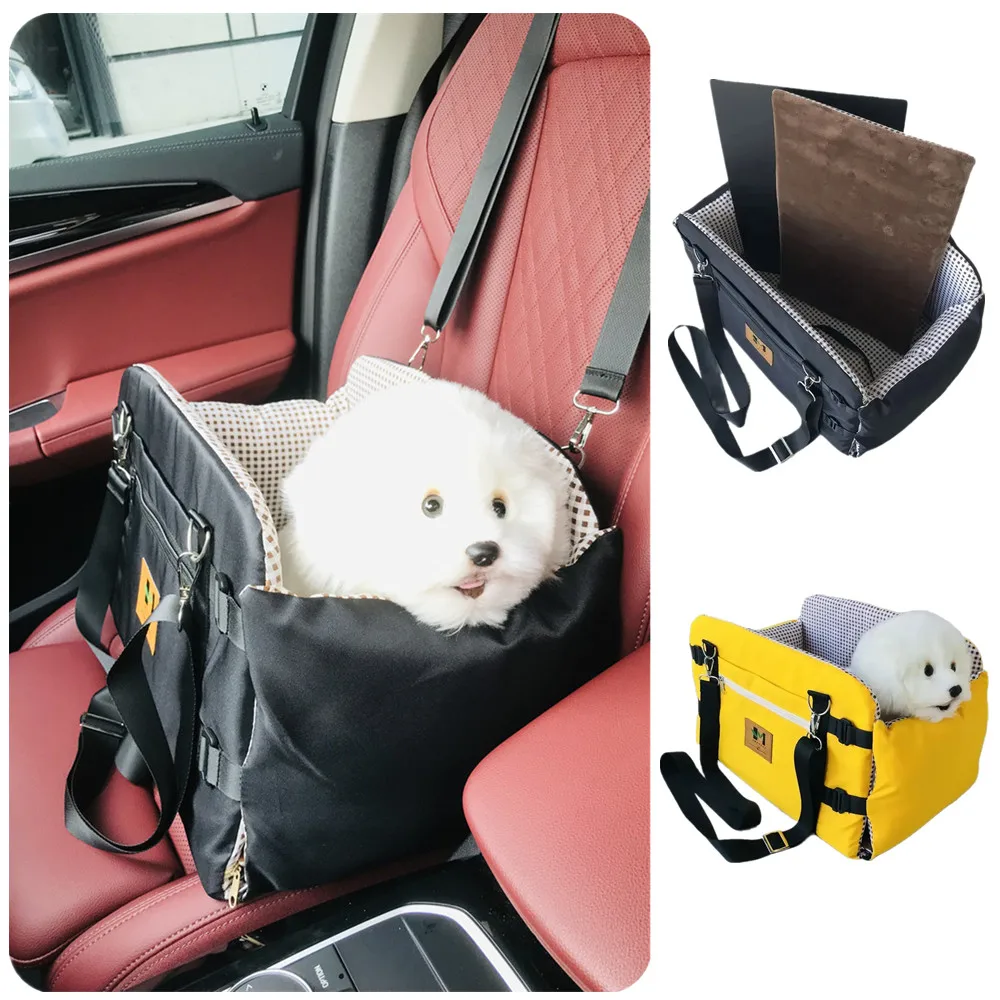 Transportín de viaje plegable para perros y bolsa de asiento de coche, cama de viaje, diseño mejorado de seguridad, alfombrilla impermeable para bolsas para mascotas para perros pequeños y medianos