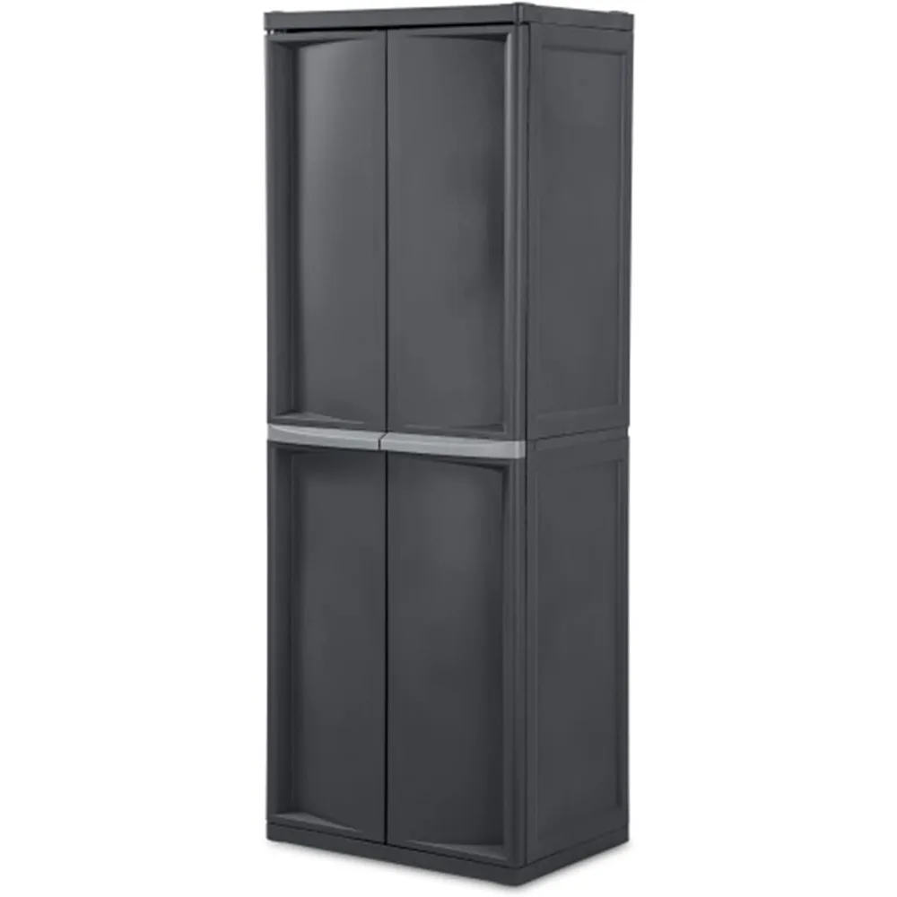 

4 Shelf Cabinet, Heavy Duty and Easy to Assemble Plastic Storage Unit, Organize Bins in the Garage, Basement, Attic, Mudroom