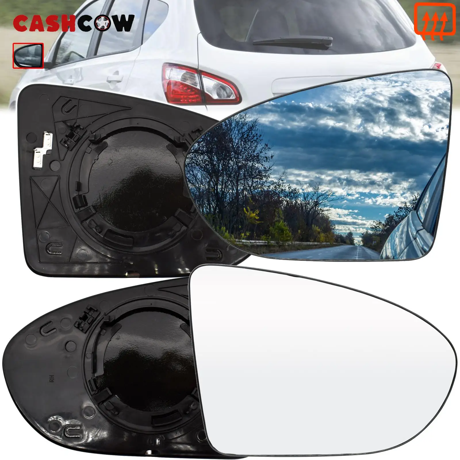 CASHCOW For Nissan Qashqai +2 / Dualis J10 2007 - 2014 Left Right Door Side Wing Mirror Glass Heated Convex Rearview Backplate