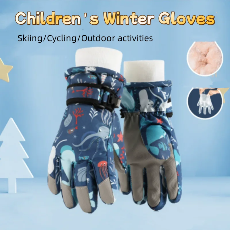 Guanti da sci per bambini con fodera in pile per il calore, guanti invernali con dita divise con design touchscreen, design con palmo antiscivolo