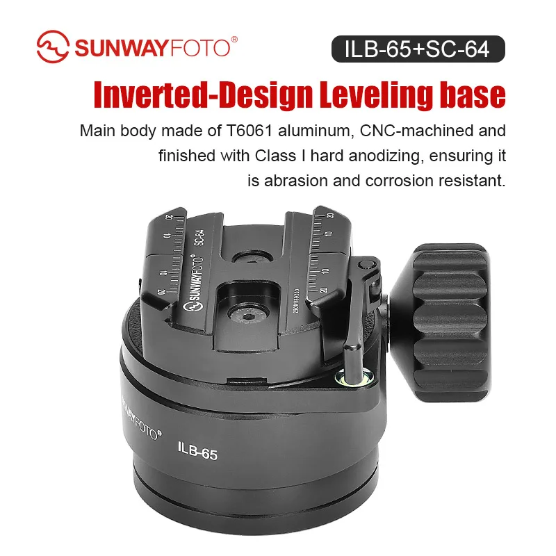 SUNWAYFOTO ILB-65+SC-64 65mm Tripod Inverted Leveling Base with Lever Clamp, 22 lbs/10kg Load Capacity