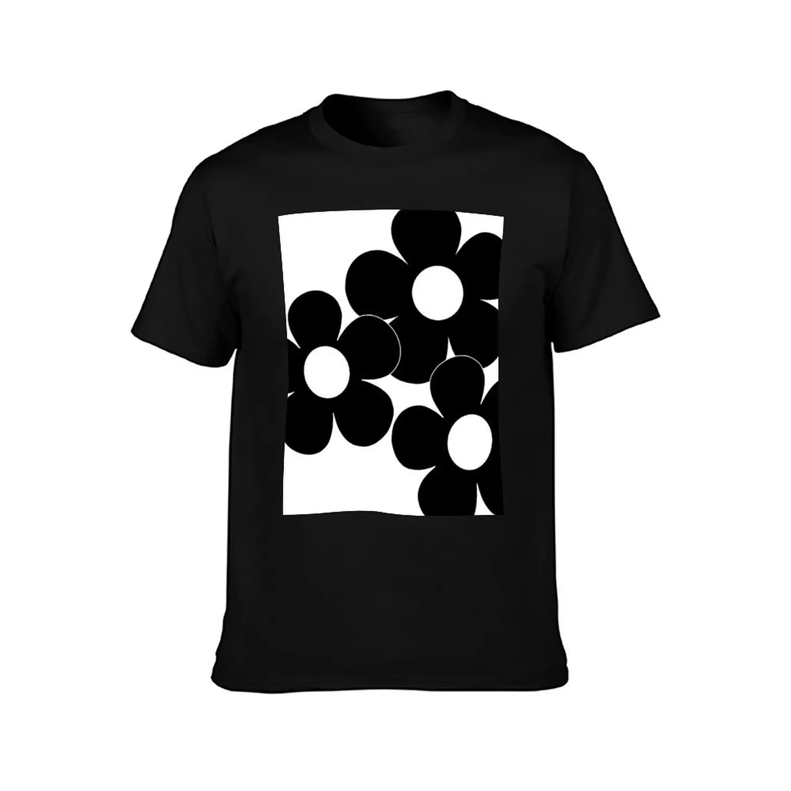 60's Flower Power Pop Flowers in Black and White T-Shirt graphics mens designer clothes