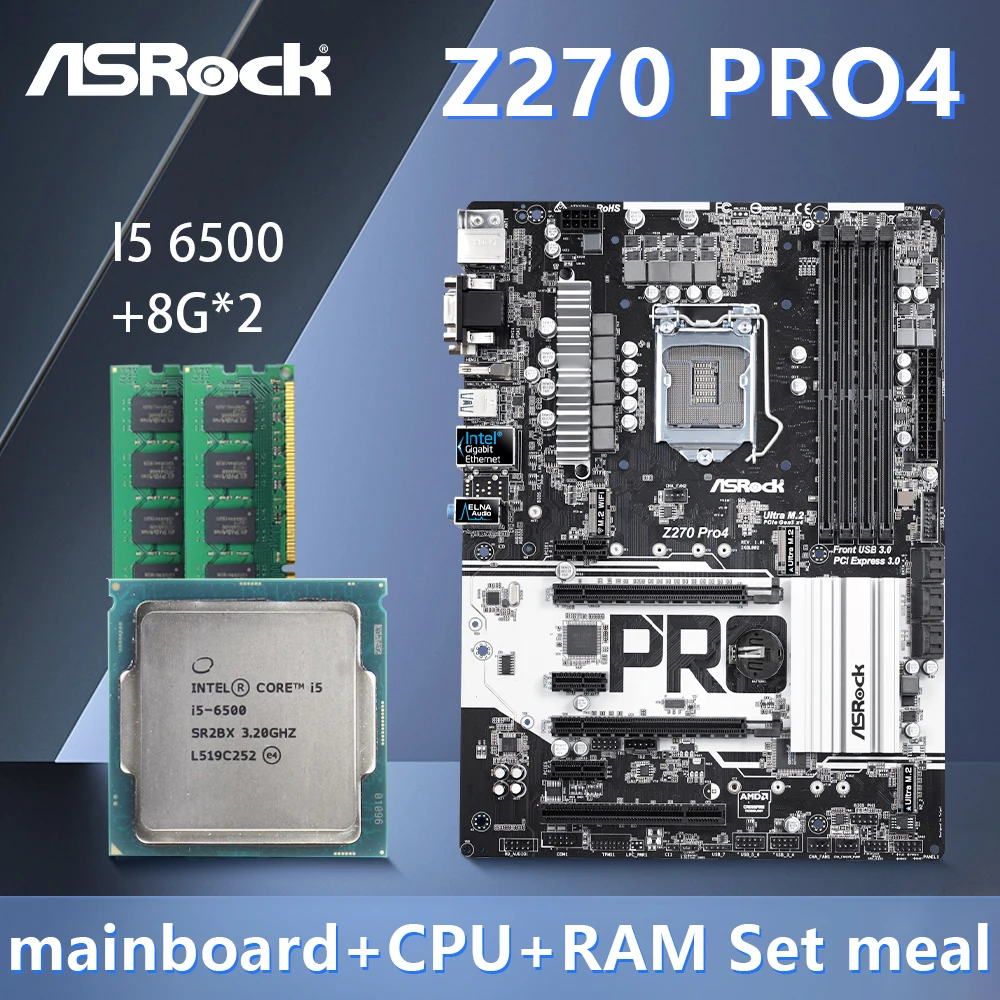 ASROCK Z270 PRO4 motherboard with i5 6500 CPU and 8GB*2 Support Socket 1151 i7-7700K I5-6600K CPU,Intel Z270, 4xDDR4 1xHDMI ATX