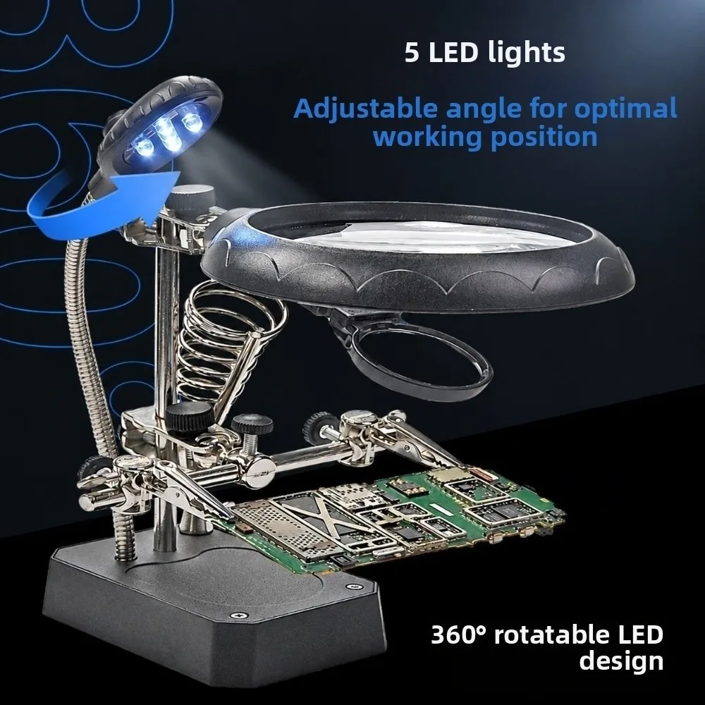 Metal Frame Helping Hands Magnifier Transparent Lens Black Body Soldering Magnifying Station Adjustable Arm Round Lens