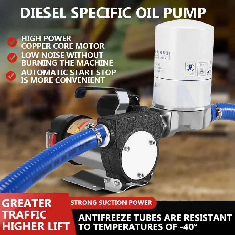 12V/24V/220V Fuel Transfer Pump For Diesel Kerosene 990W Self-Priming Pump Automatically Stop Electric Oil Pump Fuel Dispenser