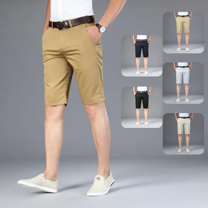 6 Color Casual Shorts Men 2025 Summer New Straight Elastic Business Fashion Thin Short Pants Male Brand Khaki Beige Black Navy