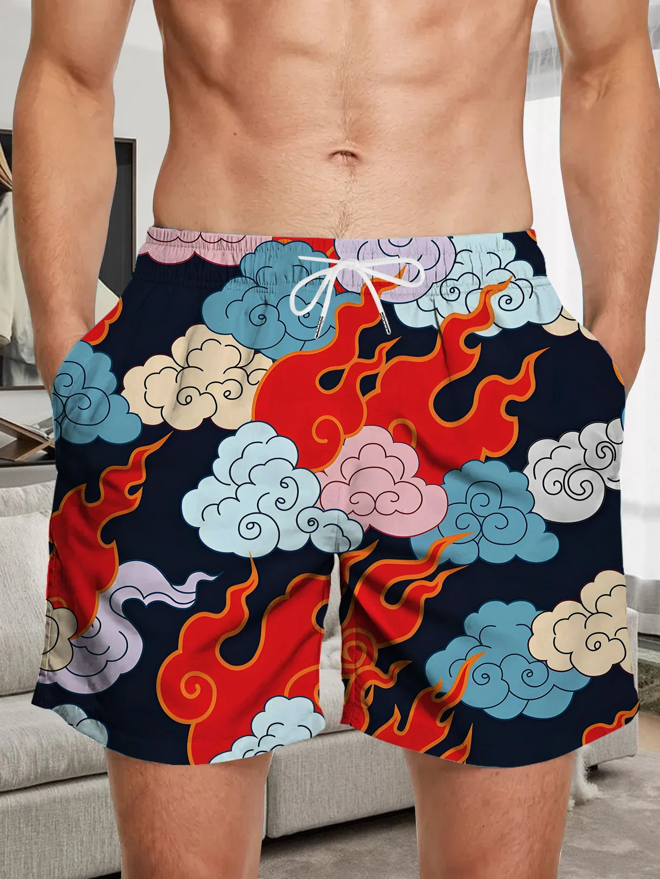 

Trendy All Over Digital Print Shorts Men Light Quick Dry Polyester Beach Bottoms