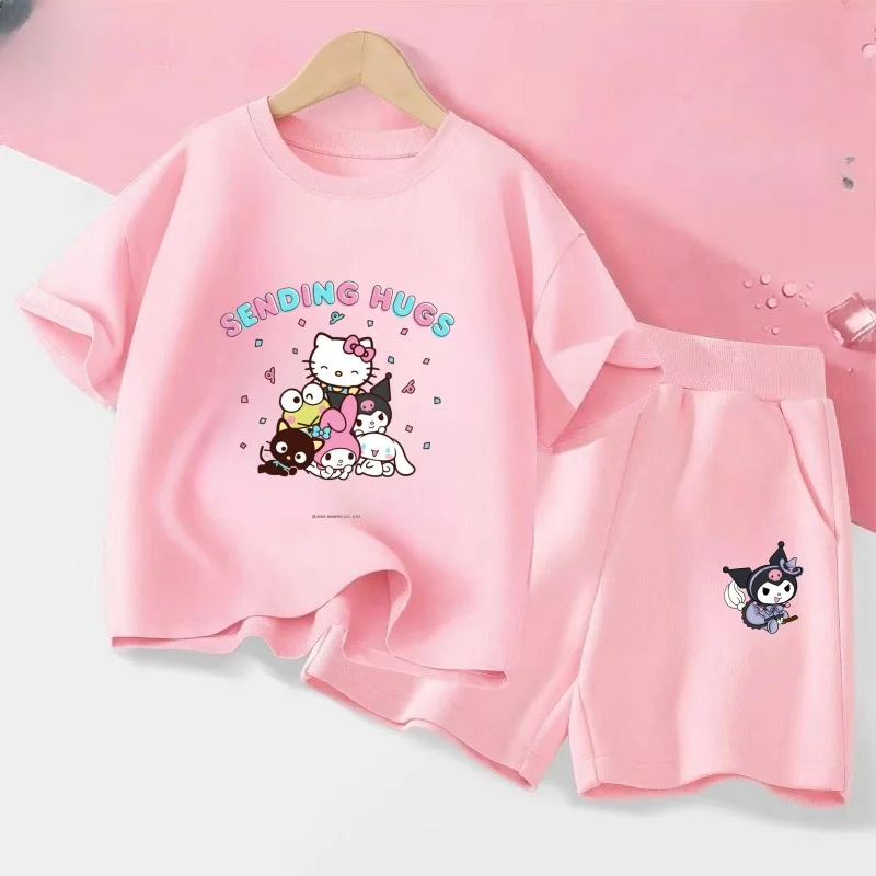 

Summer Baby Girl Clothes Set Children Sanrio House Cartoon Print T-shirt and Short Two Pieces Suit Kid Shorts Sleeve Tracksuit