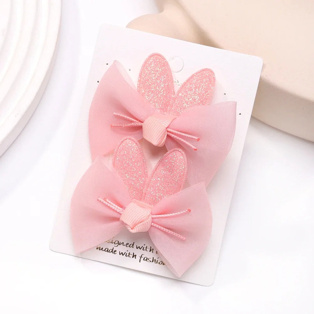 2pcs/set Newborn Baby Girls Kids Gauze Bow Hairpin Rabbit ears Hair Clips Princess Hair Accessories Baby Barrettes Wholesale