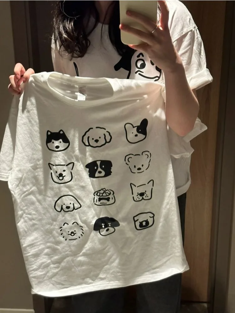 

HOUZHOU Kawaii Cute Anime T-shirts Women Japanese Style Cotton Shorts Sleeve Tees White Graphic Casual Tops Y2k Summer 2024 New