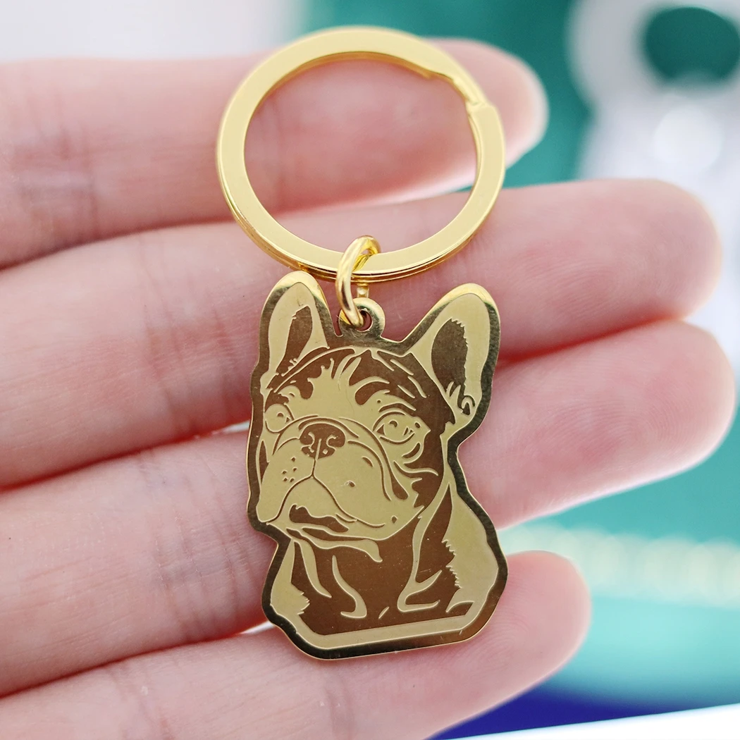 Stainless Steel Charms French Bulldog Dog Men's Trendy Punk Keychain for Women Men Jewelry Kids Gifts Key Bag Deco Accessories