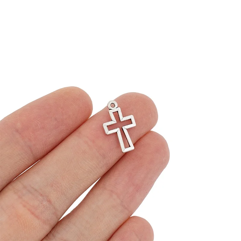 20Pcs Punk style antique silver hollow cross pendant metal cross pendant DIY handmade jewelry making supplies