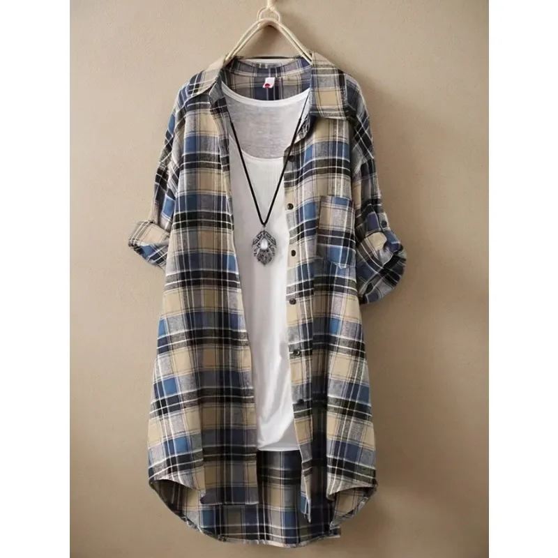 

Plus Size 1XL-5XL New Women Casual Plaid Blouse Shirts Ladies Fashion Loose Button Blouse Female Long Sleeve Shirt