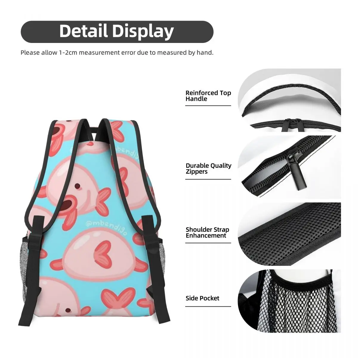 Blobfish 패턴 여성 배낭 소년 소녀 Bookbag 방수 학생 학교 가방 휴대 성 노트북 배낭 어깨 가방