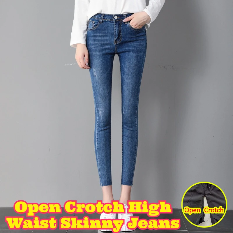 Open Crotch Womens Jeans Spring Autumn New Style High Waist Skinny Slim Tapered Nine Length Pants Figure Friendly Daily Wear