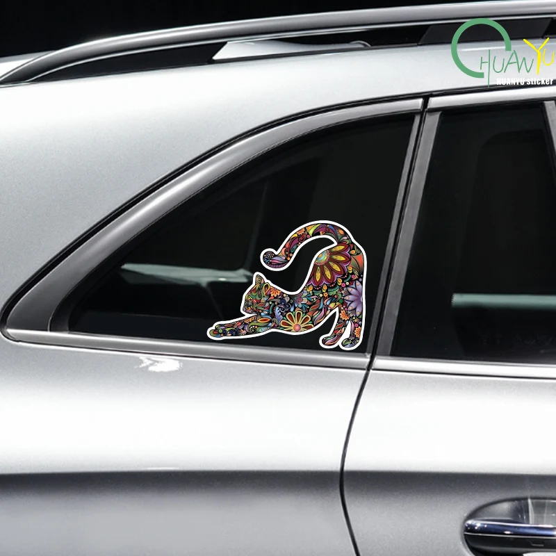 Colorful pattern cat personalized art stickers, car windows, motorcycle bumper stickers, waterproof reflective stickers