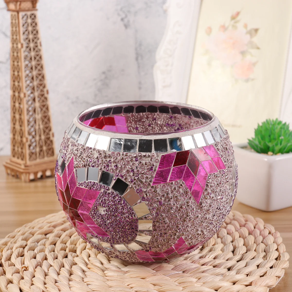 

Mosaic Glass Tealight Holder Unique Decorative Reusable Relaxation Meditation Yoga Aromatherapy Spa Massage