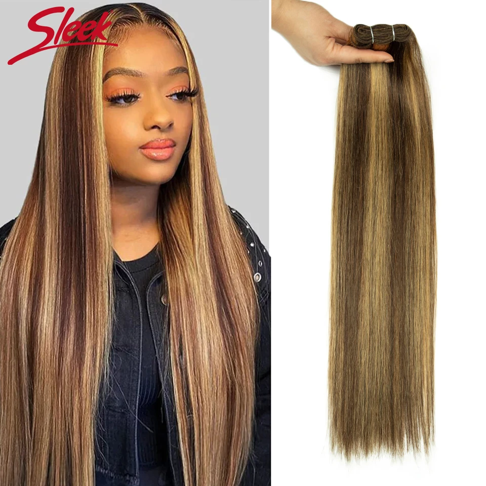 Sleek Peruvian Straight Human Hair Double Drawn Natural Human Hair Weave Bundles Remy Highlight P4/27 P6/613 Human Hair Bundle