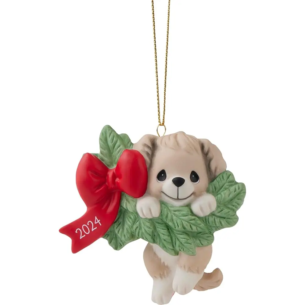 

Precious Moments 2024 Dated Dog Ornament | Hanging Out for The Holidays Dated 2024 Dog Bisque Porcelain Ornament | Christmas
