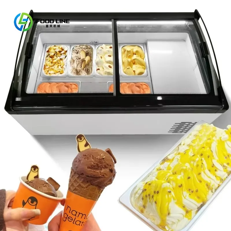 Customized Mini Desktop Ice Cream Freezer Display Cabinet Glass Door Ice Cream Display Freezer Showcase