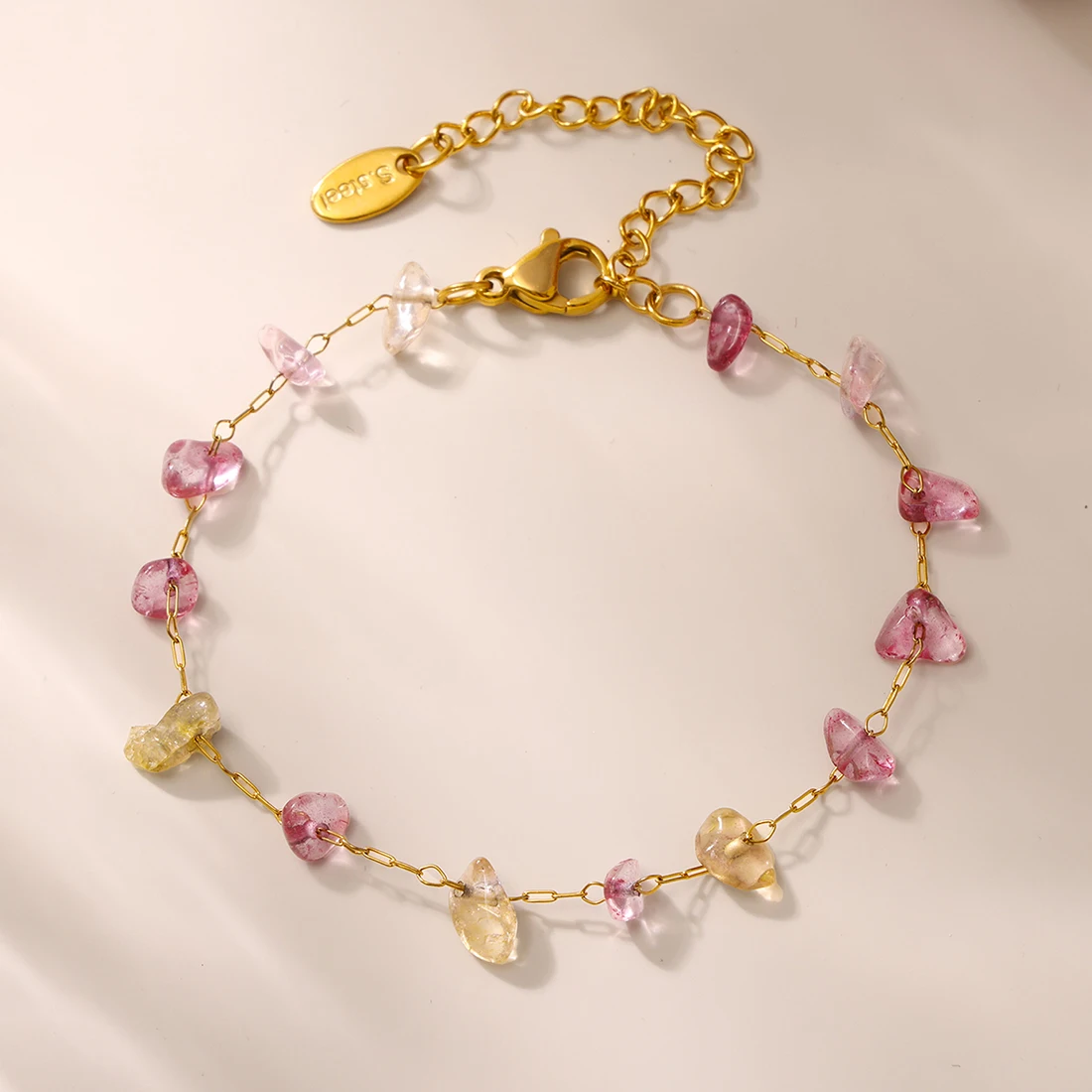 Colorful Pink Necklace Bracelet Women Set Stainless Steel Natural Stones Beaded Pendant Female Necklaces Luxury Jewelry Gift