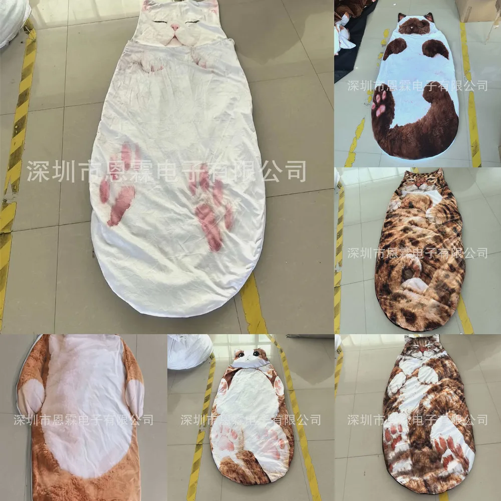

Adorable Cat Envelope Sleeping Bag Winter Thickened Warm Adult Soft Plush Sleeping Bag For Home Bedroom Nap Office Rest Camping