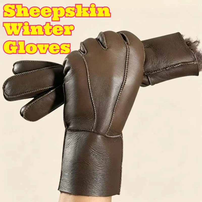 1 Pair of Sheepskin Winter Gloves Windproof Thermal Subzero Ski Motorcycle Unisex Warm Thick Comfortable Durable Anti Extra Warm