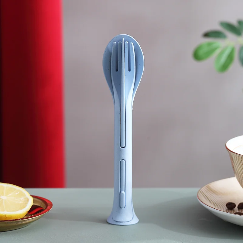 in 1 Travel Portable Cutlery Set Japan Style Wheat Straw Knife Fork Spoon Student Dinnerware Sets Kitchen Tableware