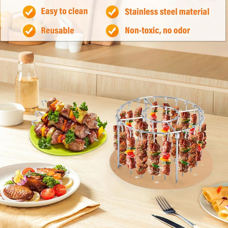 

E5 Air Fryer Stainless Steel Vertical BBQ Grill Rack Detachable String Grill Vertical Barbecue Skewer Bracket 24 Baking Needle