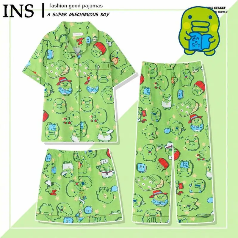 

3Pcs Cosplay Tamagotchi Kuchipatchi Women's Pajamas Home Suit Short Sleeves Short Pants Pure Cotton Comfortable Cute Kawaii Gift