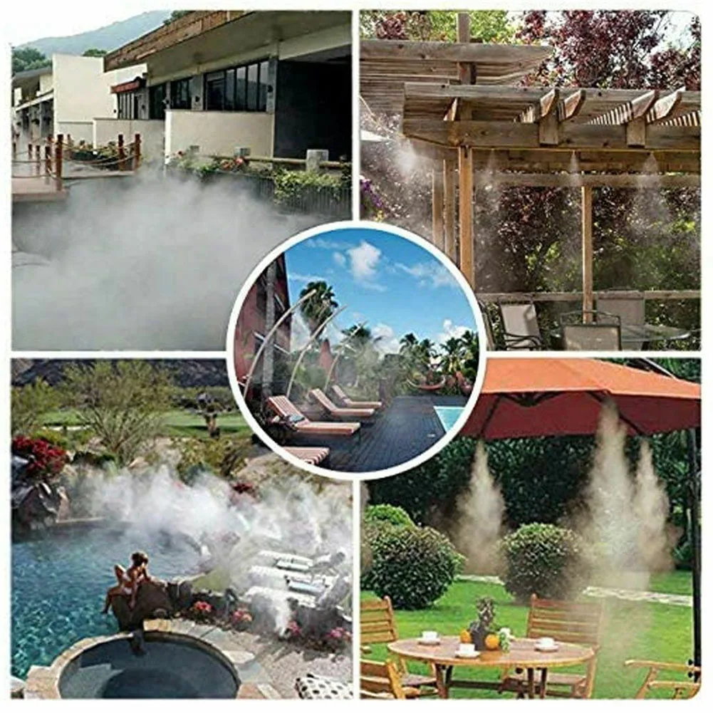 50ft Misting Drip Irrigation Kit 15M Black Garden Watering Hose Spray System With Brass Nozzles For Outdoor Patio Cooling