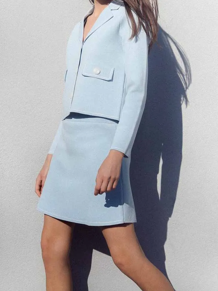 

European and American style women's summer new fashion trend leisure belt trim knitted jacket high waist skirt suit