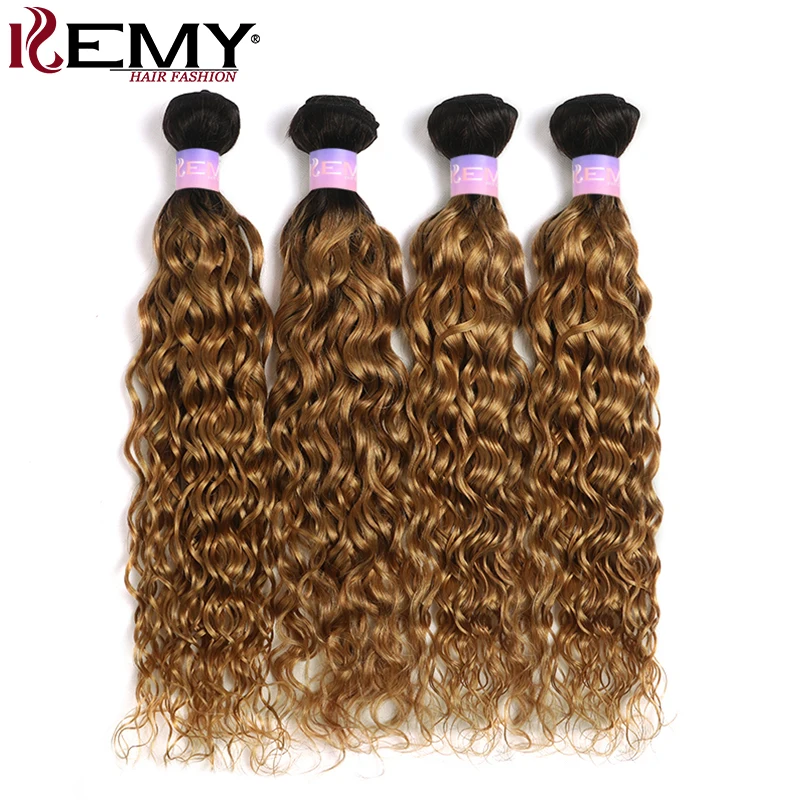 Water Wave Bundles With Closure Ombre Blonde Colored Human Hair Weave Extensions With Lace Closure Brazilian Remy Hair